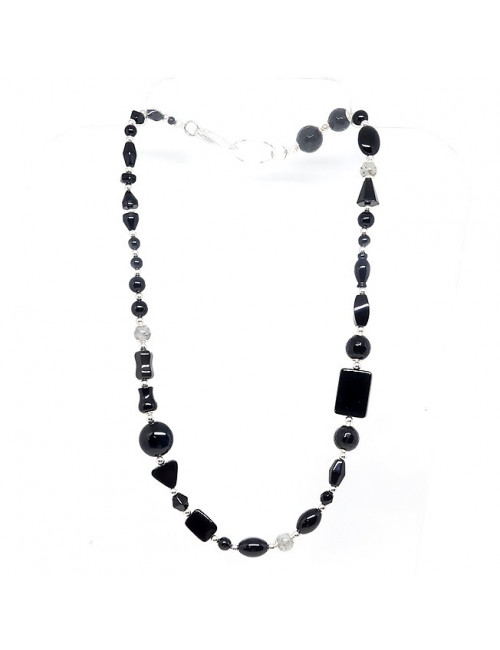 Onyx et quartz tourmaline, long collier