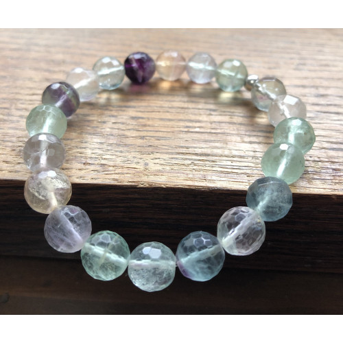 Bracelet extensible  En Fluorite facettée de 10 mm