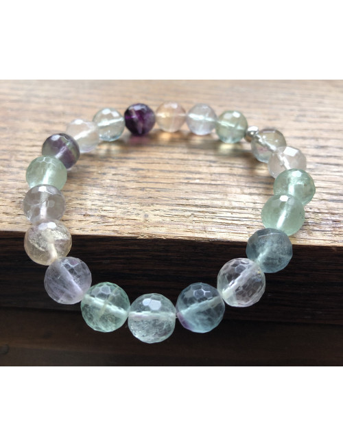 Bracelet extensible  En Fluorite facettée de 10 mm