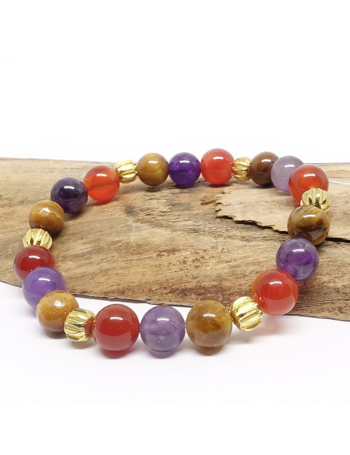 Cornaline, améthyste et oeil de tigre, Bracelet extensible