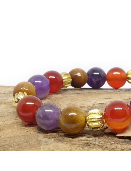 Cornaline, améthyste et oeil de tigre, Bracelet extensible