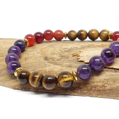 Cornaline, améthyste et oeil de tigre