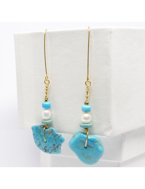 Boucles d’oreilles en Turquoise et biwa