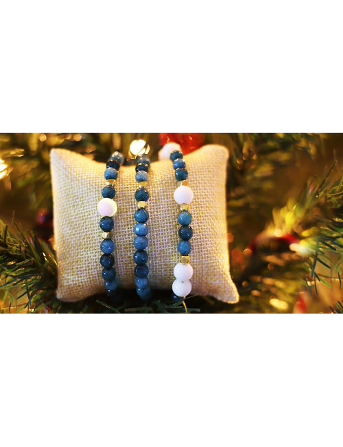 Apatite, agate blanche et hématite, Bracelet extensible