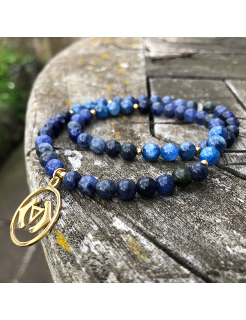 Bracelet extensible du chakra AJNA double rang en pierre Sodalite et cyanite.