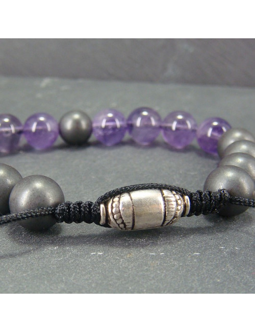 Bracelet homme améthyste et hématite mate