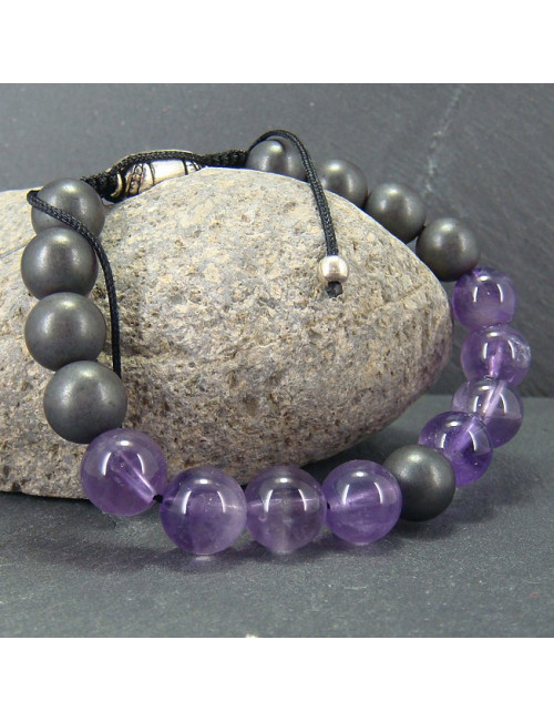 Bracelet homme améthyste et hématite mate
