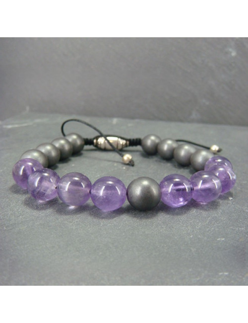 Bracelet homme améthyste et hématite mate