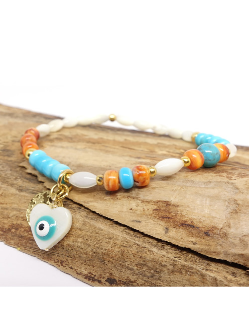 Nacre, turquoise et corail