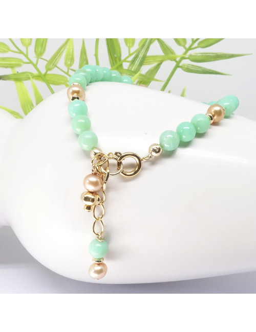 Bracelet fin en chrysoprase, nacre et perle Biwa