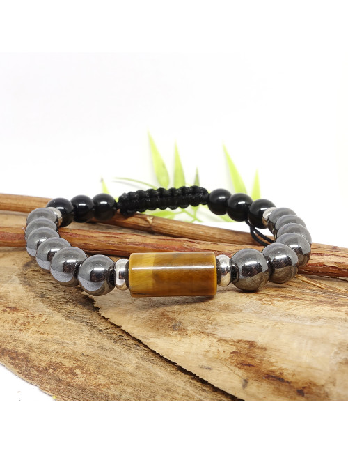 Obsidienne oeil céleste, hématite et oeil de tigre, Bracelet Homme
