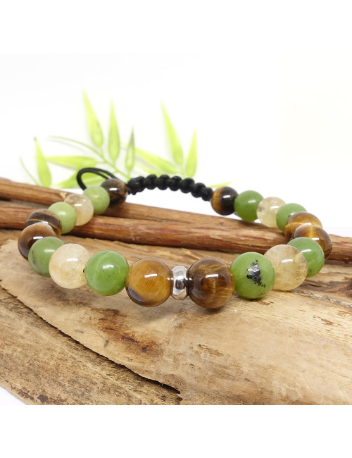 Abondance et prospérité - Jade, pyrite et citrine, Bracelet Homme
