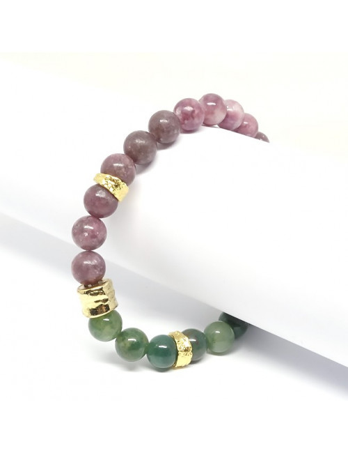 Lépidolite et agate mousse, Bracelet extensible