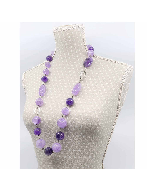 Sautoir de luxe en améthyste et argent 925