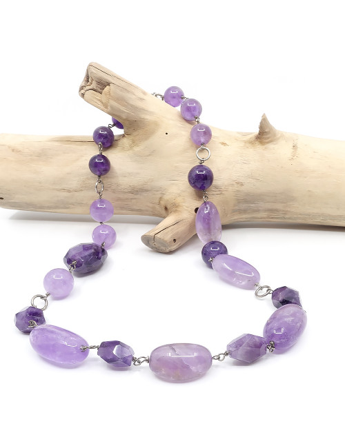 Sautoir de luxe en améthyste et argent 925