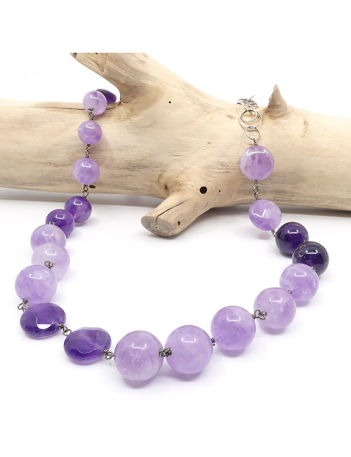 Luxueux sautoir en améthyste et argent 925