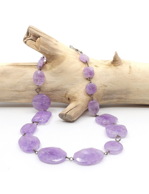Collier de luxe tendance Italienne en perles d’améthyste