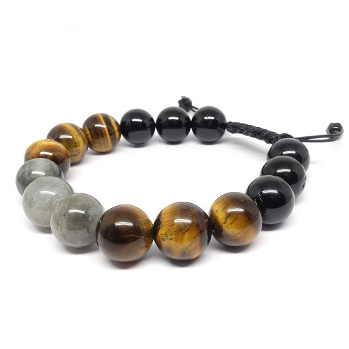 Bijou Homme en pierre semi-précieuse de labradorite, Oeil de tigre et de tourmaline noire.