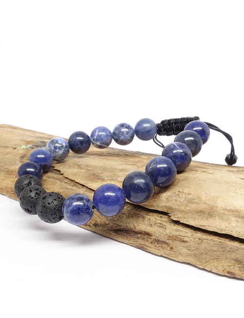 Bracelet homme en PIERRE NATURELLE sodalite et lave