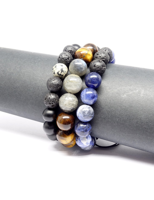 Lave, onyx mate et jaspe dalmatien, Bracelet homme