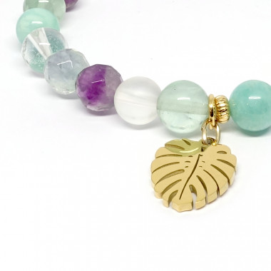 Bracelet extensible en PIERRE amazonite, fluorite et cristal de roche.