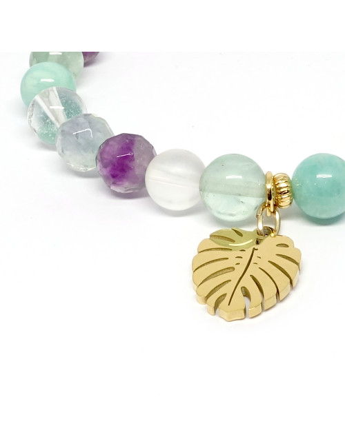 Bracelet extensible en PIERRE amazonite, fluorite et cristal de roche.