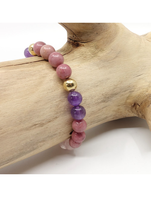 Apaisement et pardon. Pierres Rhodonite, quartz rose et améthyste.