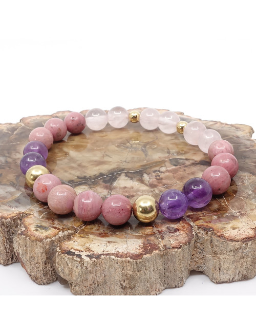 Apaisement et pardon. Pierres Rhodonite, quartz rose et améthyste.