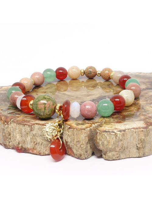 Bracelet extensible Fertilité, Grossesse & Accouchement en PIERRE aventurine, unakite, pierre de lune, rhodonite et cornaline