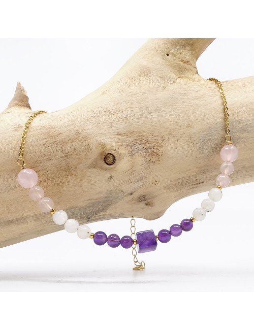 Association de l'améthyste, du quartz rose et de la pierre de lune pour l'Apaisement & Féminité