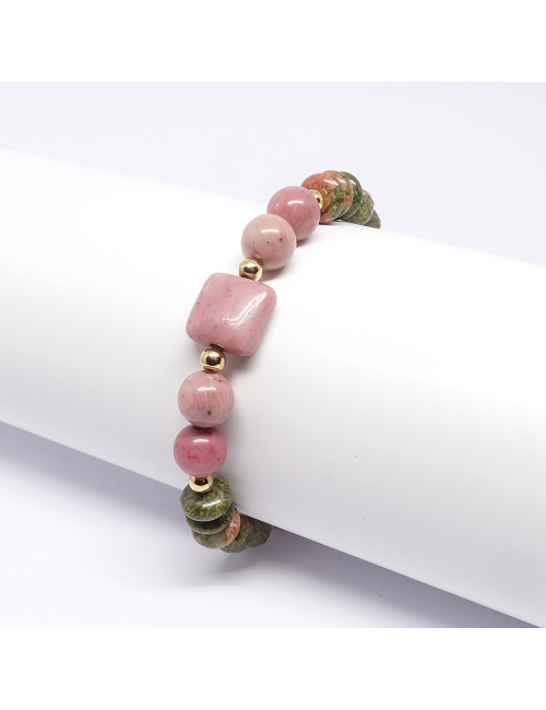 Bracelet de la féminité en pierre rhodonite et unakite.