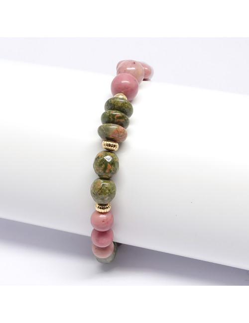 Bracelet de la féminité en pierre rhodonite et unakite.