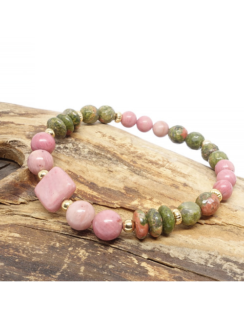 Bracelet de la féminité en pierre rhodonite et unakite.