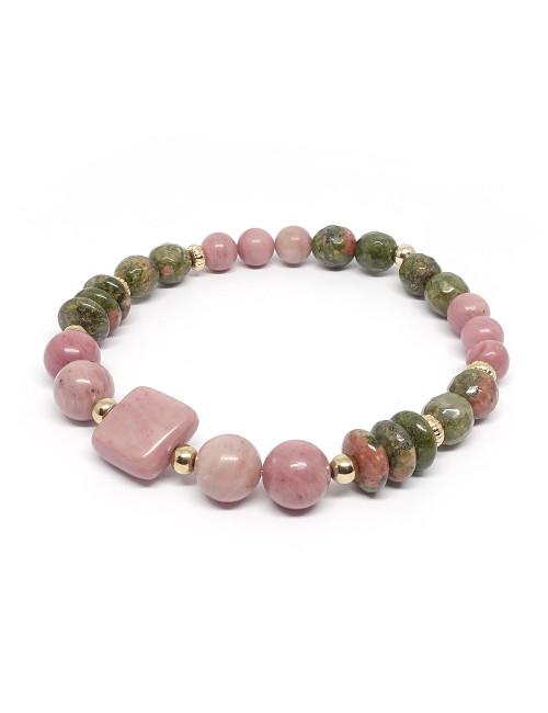 Bracelet de la féminité en pierre rhodonite et unakite.