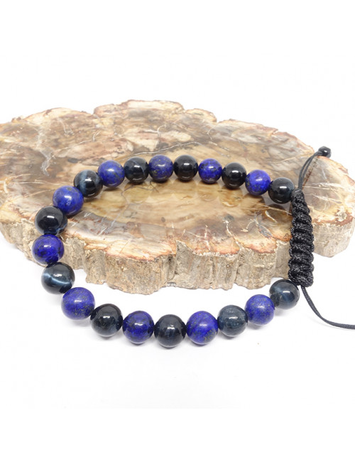 Oeil de faucon et lapis lazuli, Bracelet homme