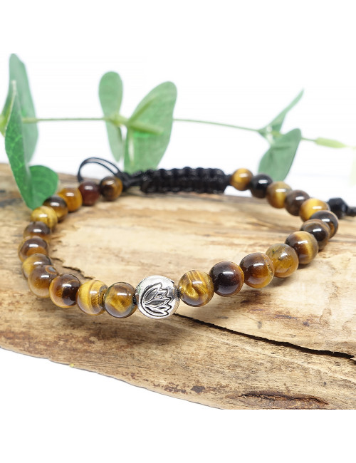 Bracelet "ADO" en pierre oeil de tigre et fleur de lotus
