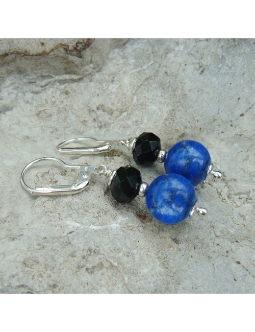 Boucles d'oreilles lapis lazuli et swarovski noir