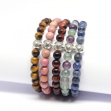 Bracelet "ADO" en pierre oeil de tigre et fleur de lotus