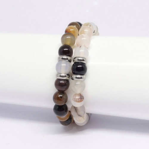 Bracelet homme en pierre Aigue-marine et onyx