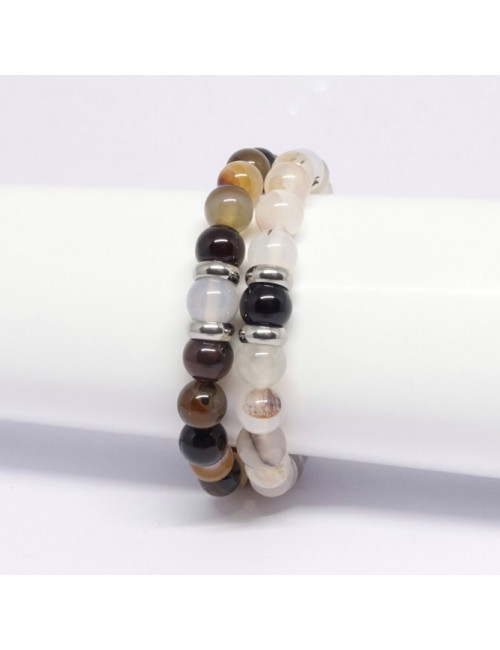 Bracelet homme en pierre Aigue-marine et onyx