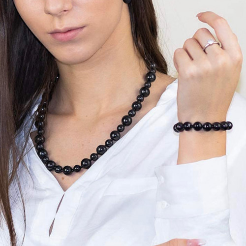 Shungite, Parure collier, bracelet et boucles d’oreilles