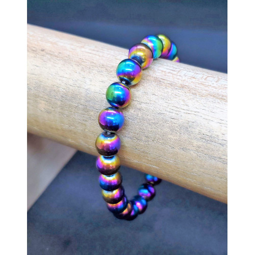 Hématite titane arc-en-ciel, Bracelet extensible 4 - 6 ou 8 mm