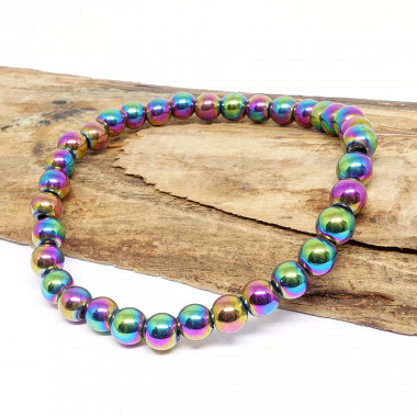 Hématite titane arc-en-ciel, Bracelet extensible 4 - 6 ou 8 mm