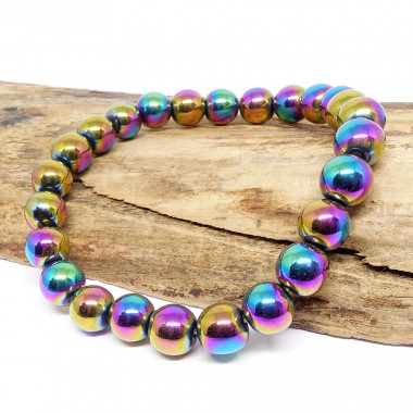 Hématite titane arc-en-ciel, Bracelet extensible 4 - 6 ou 8 mm