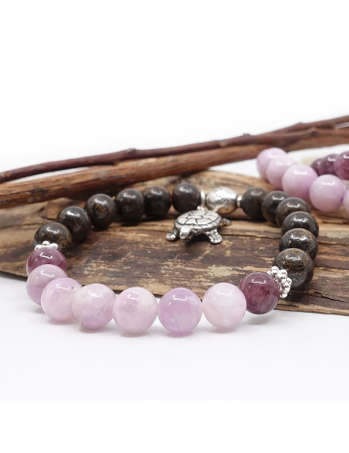 Bracelet harmonie en PIERRE bronzite, kunsite et lépidolite