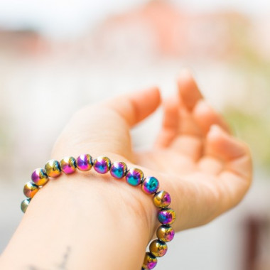 Hématite titane arc-en-ciel, Bracelet extensible 4 - 6 ou 8 mm