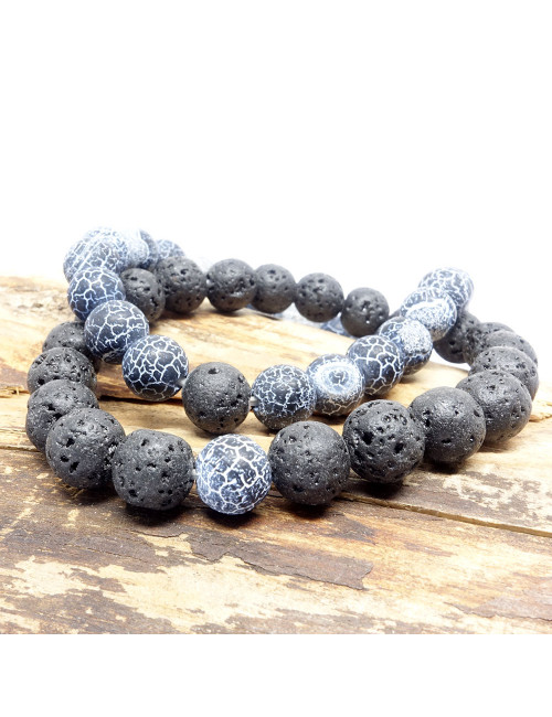 Agate craquelée et lave, Bracelet distance pour couples