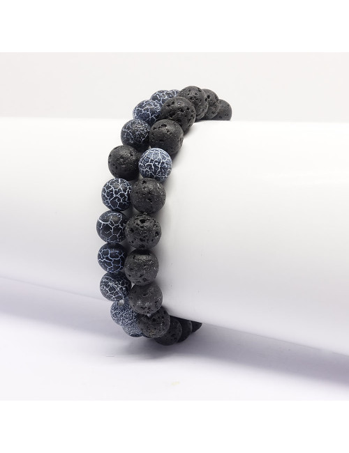 Agate craquelée et lave, Bracelet distance pour couples