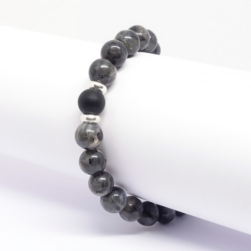 Larvikite et onyx mate, Bracelet homme