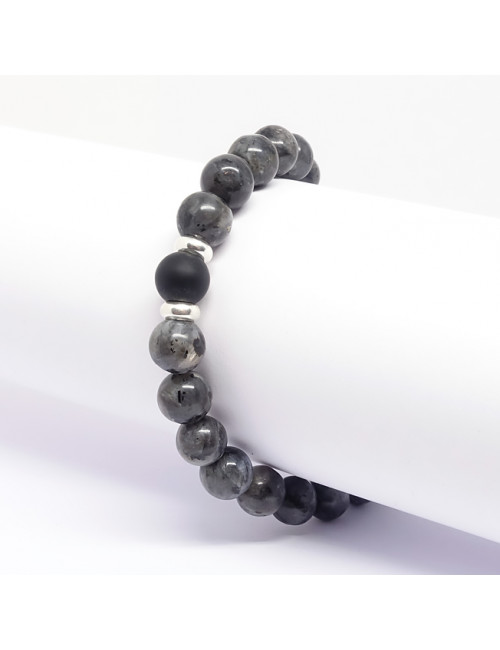 Larvikite et onyx mate, Bracelet homme